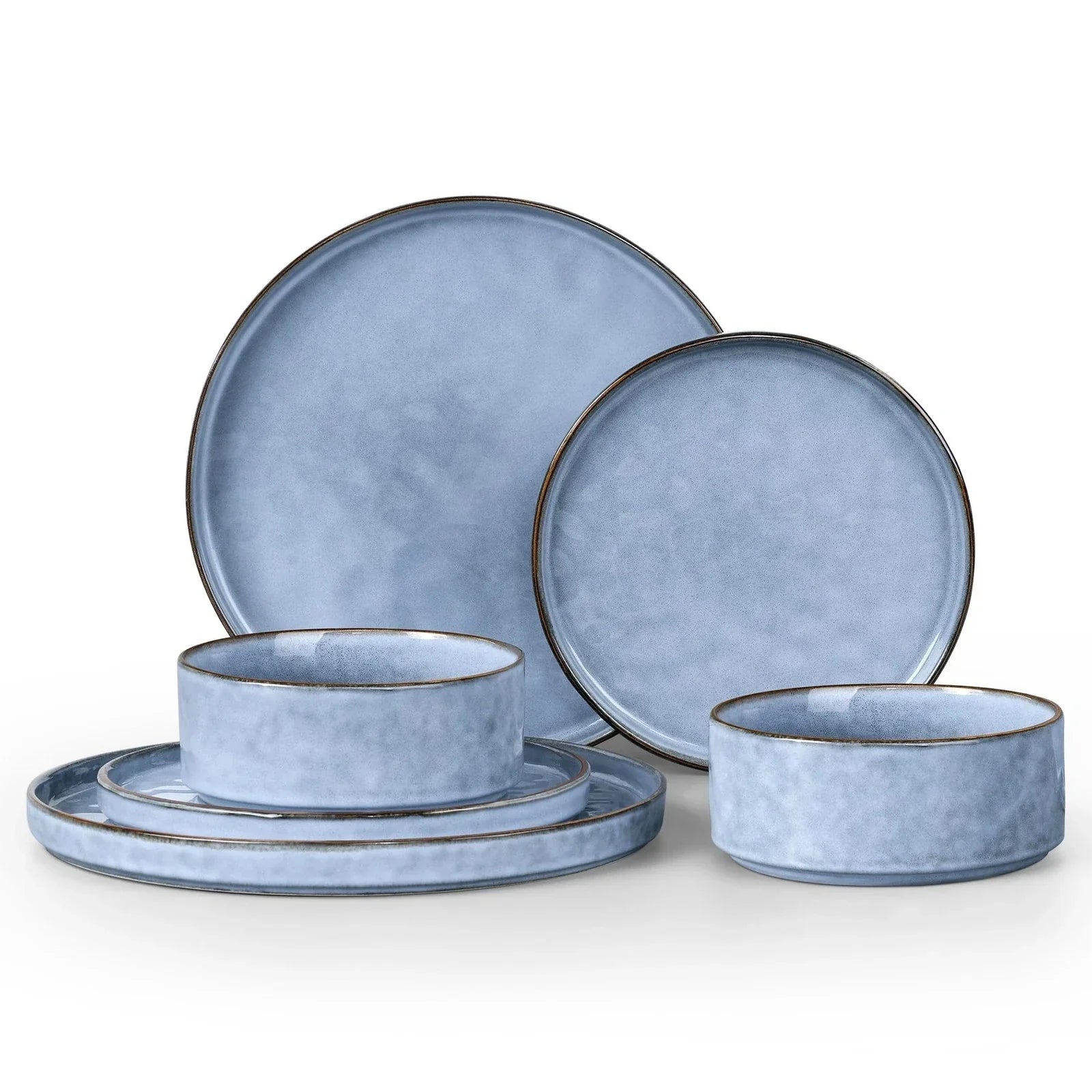 Dinnerware Dish Sets for 2, 6 Piece Stoneware Plates and Bowls Sets, Kitc