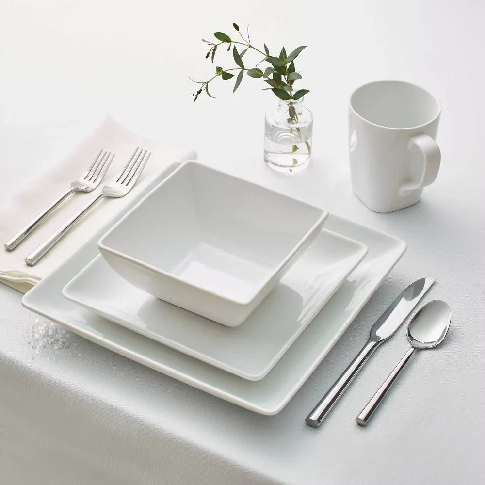 Square Rim Porcelain 16pc Dinnerware Set - Threshold