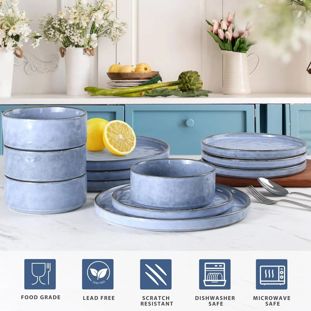 Dinnerware Dish Sets for 2, 6 Piece Stoneware Plates and Bowls Sets, Kitc