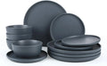 Stoneware Dinnerware Set, 12-Piece Plates & Bowls for 4, Dishwasher Saf