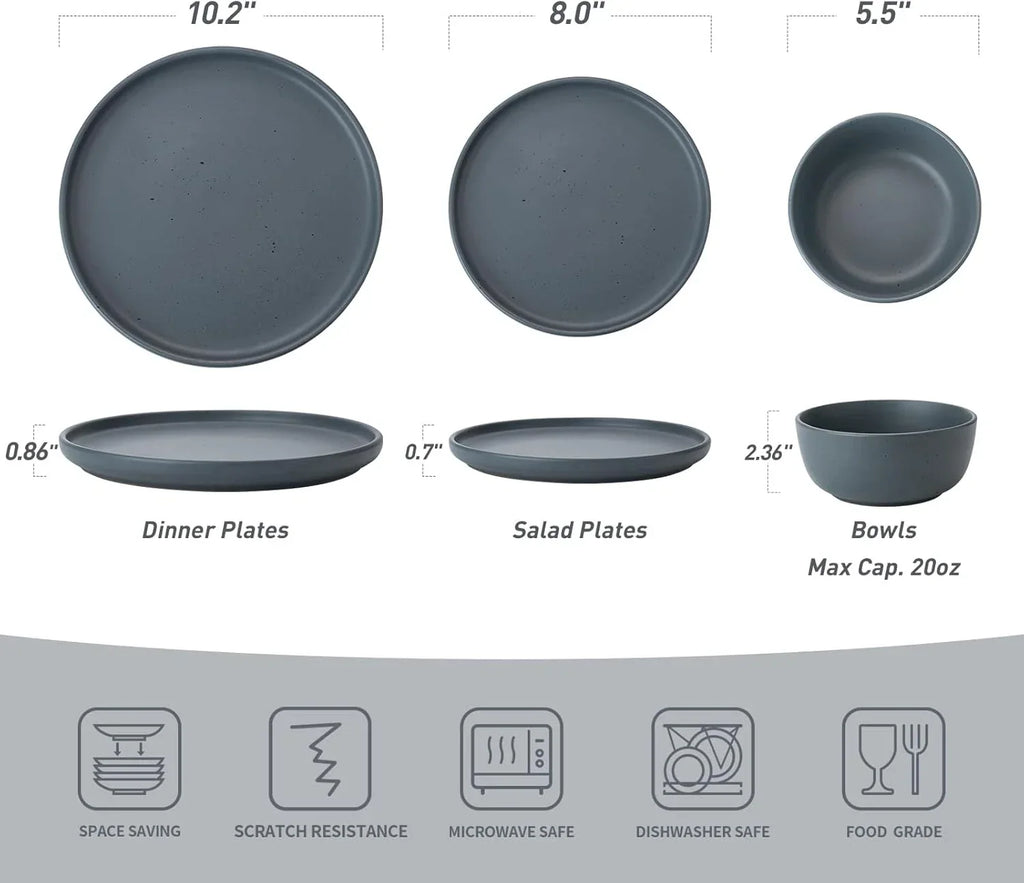 Stoneware Dinnerware Set, 12-Piece Plates & Bowls for 4, Dishwasher Saf
