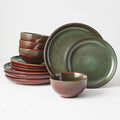 Stoneware Dinnerware Sets Service for 4, 12 pcs Reactive Glaze Plates and Bow