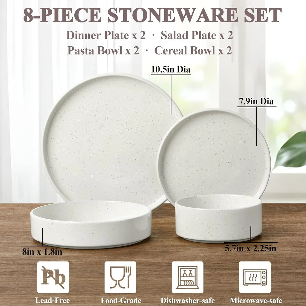 8 Piece Dinnerware Sets with Pasta Bowls for 2, Dinner Salad Plates and Cereal S  Smart Need (7713)