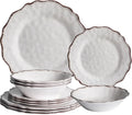 12-Piece Farmhouse Melamine Dinnerware Set for 4, Dishwasher Safe