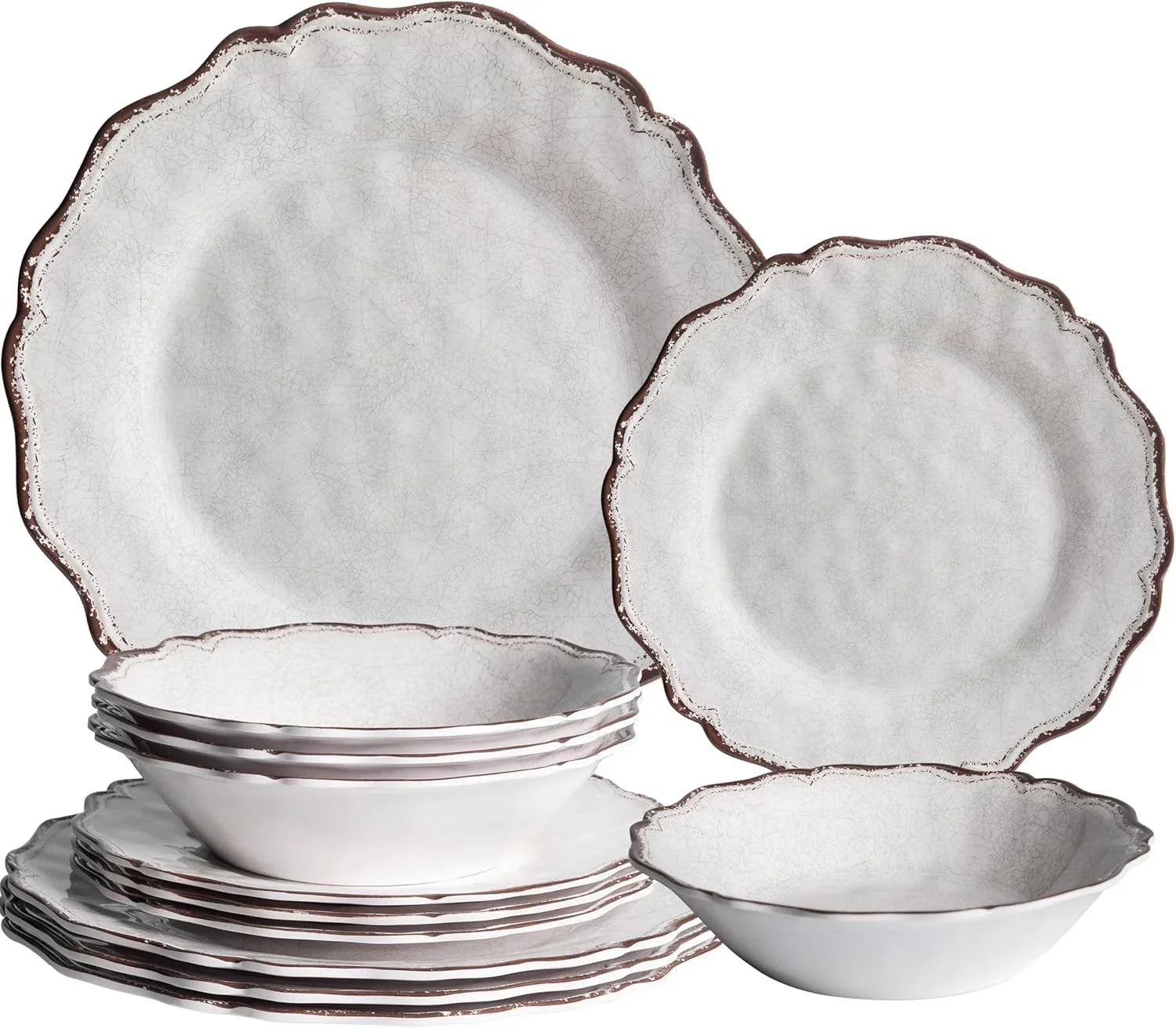 12-Piece Farmhouse Melamine Dinnerware Set for 4, Dishwasher Safe