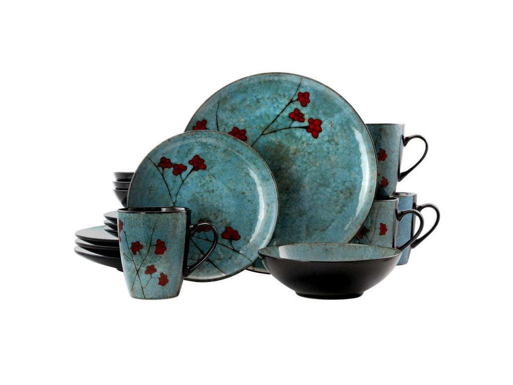 Floral Accents 16 Piece Dinnerware Set in Blue