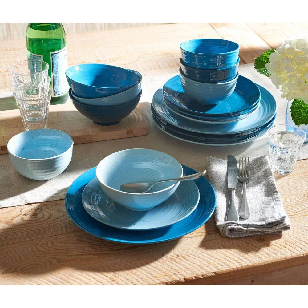16pc Stoneware Siterra Dinnerware Set Blue - Sango