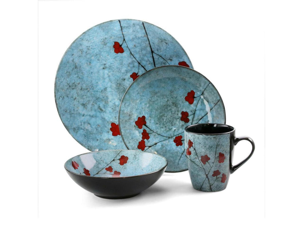 Floral Accents 16 Piece Dinnerware Set in Blue